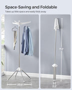 SONGMICS Clothes Drying Rack, 59-Inch Folding Laundry Drying Rack with 3 Rotatable Arms for Hangers, 4 Legs, Stainless Steel, for 27 Pieces of Clothes, White and Silver ULLR510W01