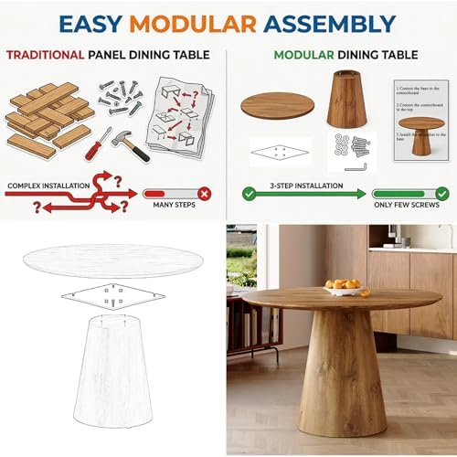 45" Round Dining Table, Round Pedestal Dining Table for 4 | One-Piece Ro...