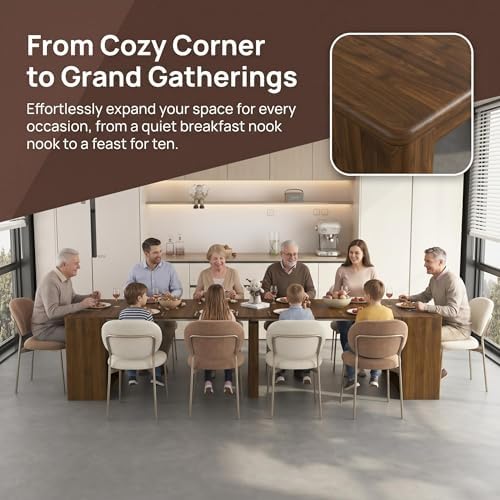 Transformer Dining Table for 2-12 People with Storage, Walnut | Expandable Design, Built-In Leaf Storage, Side Storage Space, Thanksgiving & Gatherings, Apartment Friendly