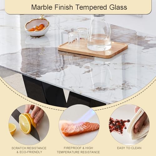 71'' Dining Table Set for 8,Marble Dining Table Set,Modern Kitchen Ta...