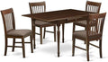 East West Furniture MZNO5-MAH-C 5 Piece Modern Dining Table Set Includes a Rectangle Wooden Table with Dropleaf and 4 Linen Fabric Dining Room Chairs, 36x54 Inch, Mahogany
