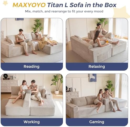 MAXYOYO Couch, 104-Inch L-Shape Sectional Sofa, Right-Facing Chaise