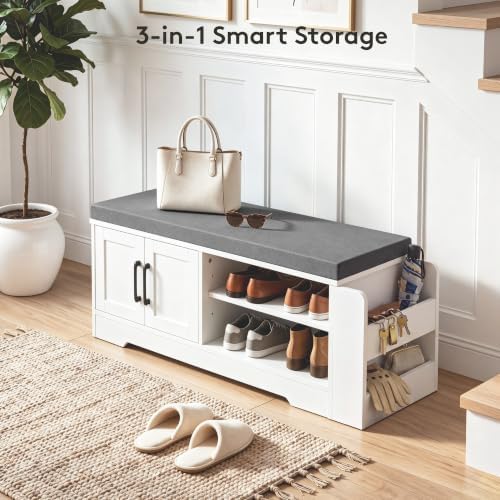 Farmhouse Shoe Storage Bench with 3-in-1 Entryway Storage & Padded Seat |...