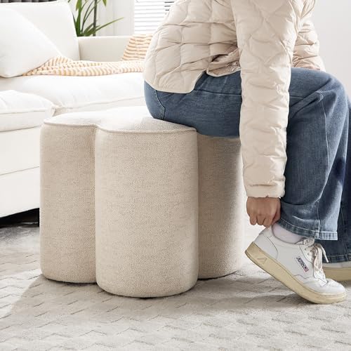 Zesthouse Flower Pouf Ottomans Foot Rest Set of 2, Linen Poofy Ottomans | Lar...