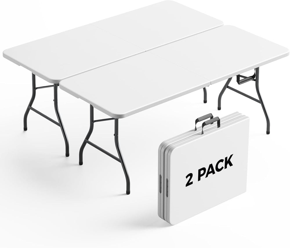 6FT Folding Table, Heavy Duty Plastic Fold-in-Half Utility Table with Handle,...