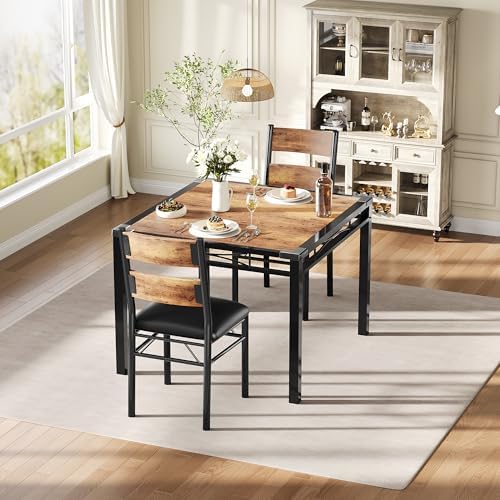 IDEALHOUSE Dining Table Set for 2, Dining Table with 2 Upholstered Chairs, Bi...