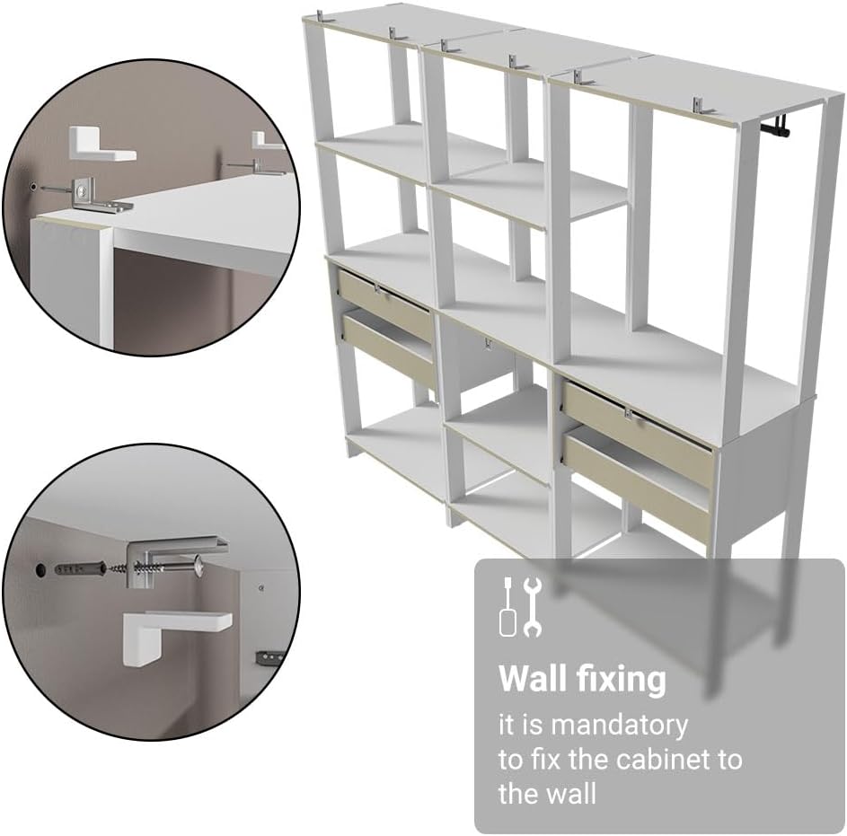 Madesa Kitchen Pantry Storage Rack with 4 Drawers, Open Shelves and Hanging S...