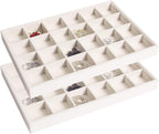 2pcs/Set Velvet Jewelry Tray, 24 Grids Large Storage Tray for Bracelet Bangle Beads Display, Jewellery Organizer Box Tray for Home Drawer or Shop Store Selling Show (Beige Velvet)