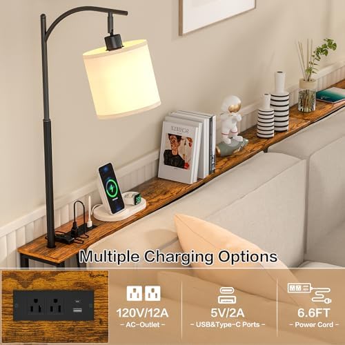keomaisyto Skinny Sofa Table with Outlet & 3-Color Light, Console Table |...