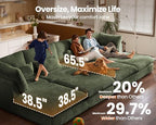 154" Oversize Corduroy Modular Sectional Sofa Couches for Living Room,Green | Washable Couch with Fully Removable Cover, Cloud Couch Sectional, 6 Seater with 2 Ottoman