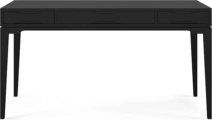 SIMPLIHOME Harper Desk - 60-Inch Wide Solid Hardwood Writing Desk in Black, Mid-Century Modern Home Office Computer Table for Workspace or Study with 2 Drawers and Flip-Down Keyboard Tray