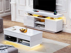 HOMMPA Modern LED TV Stand for 65/60/55 inch TV with Power Outlets, Gaming Console Storage Entertainment Center with LED Lights Game Cabinet for Living Room White
