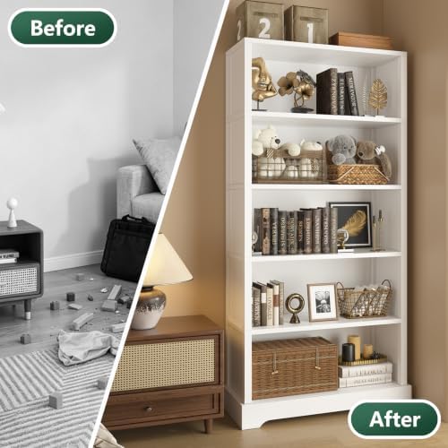 TVU 5 Tiers Wooden Bookshelf, 65.2" Tall Farmhouse Style Open Bookcase, ...