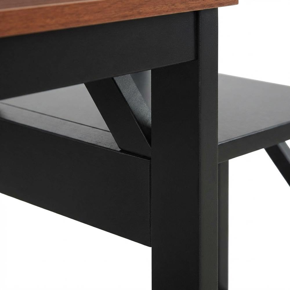 Furnifact Cherry/Black End Table with Shelves, Transitional Coastal Style, Du...