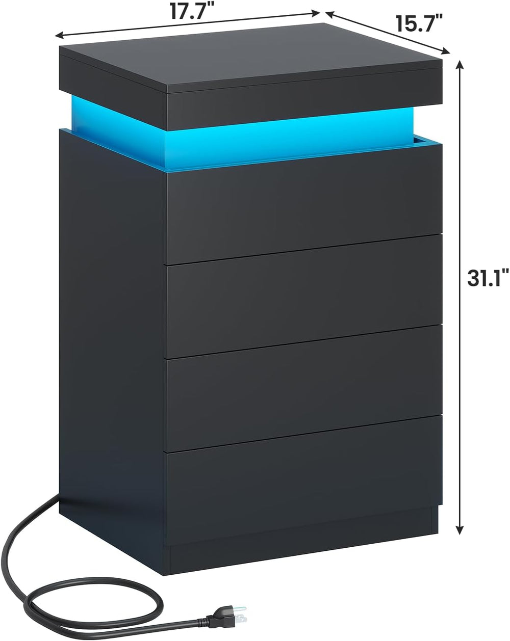 ADORNEVE Black Night Stand with Drawers and LED Lights | Bedside Table with C...