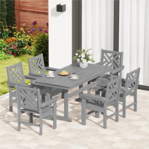 HDPE Outdoor Dining Set for 6,Patio Dining Set with Umbrella Hole,Weather Saf...