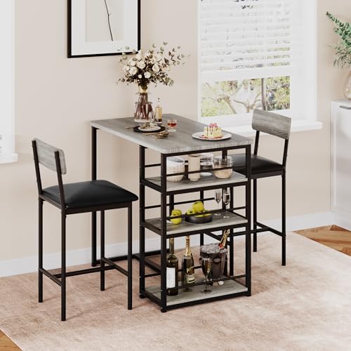 Dining Table Set for 2 with 3 Storage Shelves, 3-Piece Counter Height Kitchen...