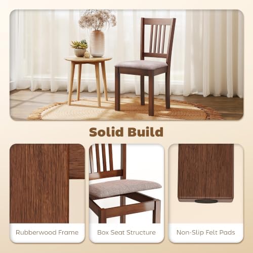 HOMCOM Dining Chairs Set of 2 Upholstered Kitchen Chairs Slat Back Walnut