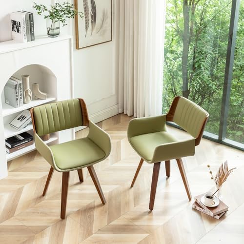 LUNLING Swivel Accent Faux Leather Dining Chairs Set of 2 Mid Century Modern ...