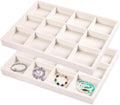 2pcs/Set Velvet Jewelry Tray, 12 Grids Large Storage Tray for Bracelet Bangle Beads Display, Jewellery Organizer Box Tray for Home Drawer or Shop Store Selling Show (Beige Velvet)