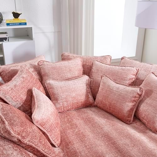 81.1in Extra Wide Round Boneless Sofa, Oversized Round Chaise Lounge Comfy, Upholstered Cloud Chenille Sleeper Lounge Chair with 14 Pillows for Living Room