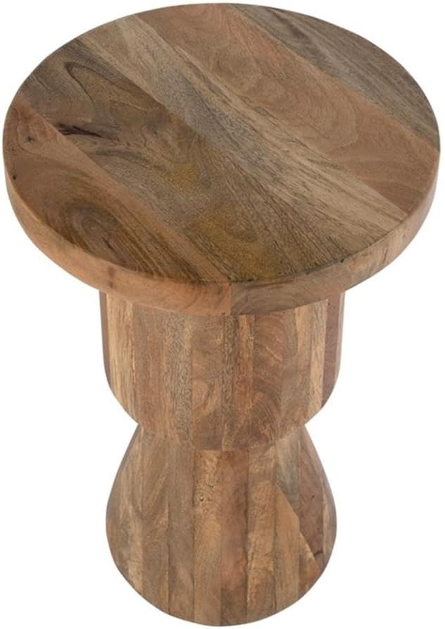 Beaumont Lane 15" Round Solid Mango Wood Side Table, Natural Brown Lacqu...