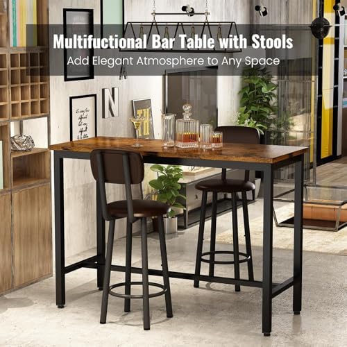 AWQM Bar Table Set of 2, Industrial Bar Table and Chairs Set of 2,3 Piece Bar...