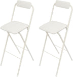 Foldable Bar Chairs Set of 2, Black & White Tall Folding Stool Chair with Backrest Portable for Indoor Outdoor, 276 LBS Capacity (White, 2 PCS)