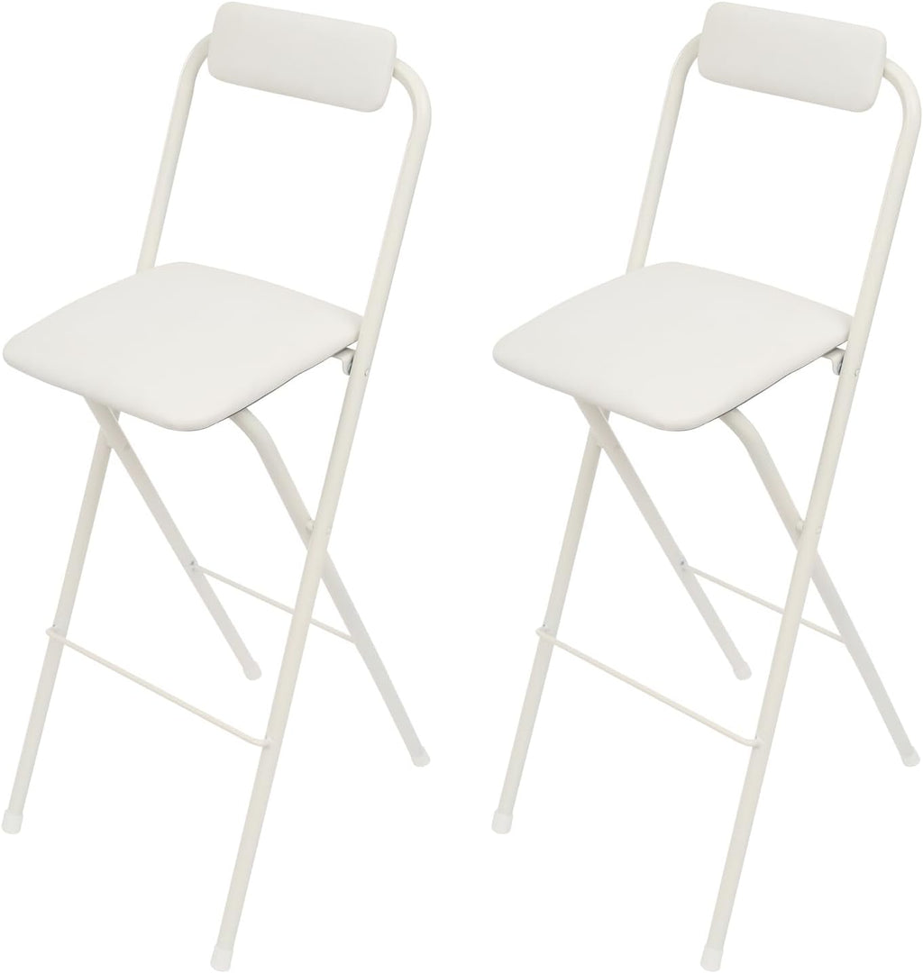 Set of 2 Foldable Bar Stools 29.5 Inch Height - Modern Folding Counter Height Chairs 275 lbs Capacity, PU Cushion for Kitchen, Bar, Cafe (White)