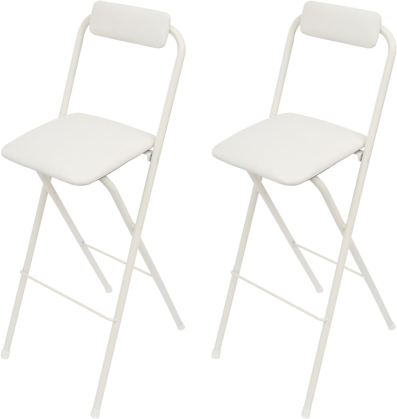 Set of 2 Foldable Bar Stools 29.5 Inch Height - Modern Folding Counter Height Chairs 275 lbs Capacity, PU Cushion for Kitchen, Bar, Cafe (White)