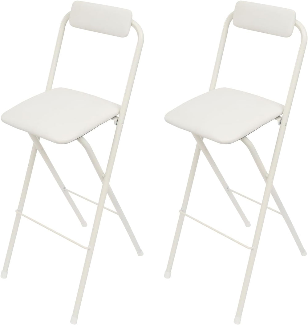 2PCS 29.53'' H Folding Bar Stool with Backrest, White Tall Folding Ch...