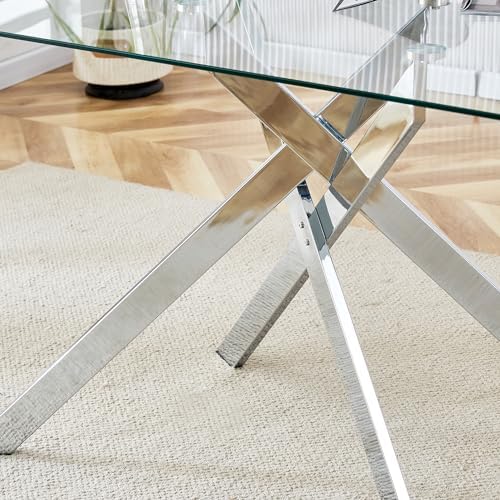 5 Piece Glass Dining Table Set Modern Glass Dining Table Set for 4, 51" ...