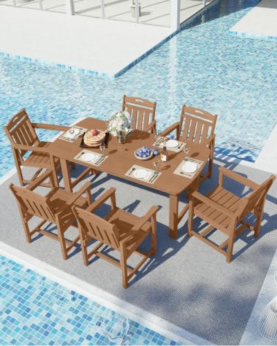 Ciokea HDPE Outdoor Dining Set of 6, Patio Table and Chairs Sets, Teak