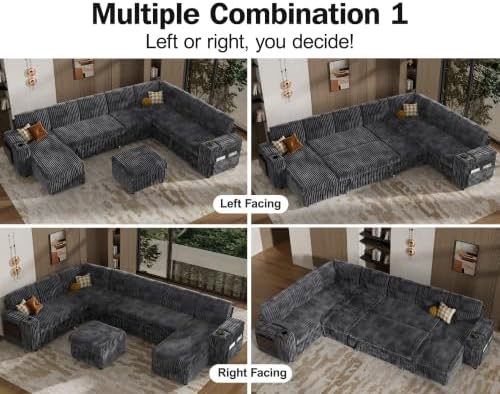 Vipbear 130" Modular Sectional Sleeper Sofa with Pull Out Bed, 9 Seat Co...