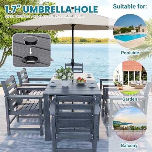 Dining Table Set, 10-Piece HDPE Outdoor Dining Set for 8, Gray