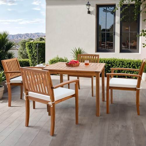 Flamaker 5 Pieces Outdoor Dining Set Acacia Wood Outdoor Table and Chairs