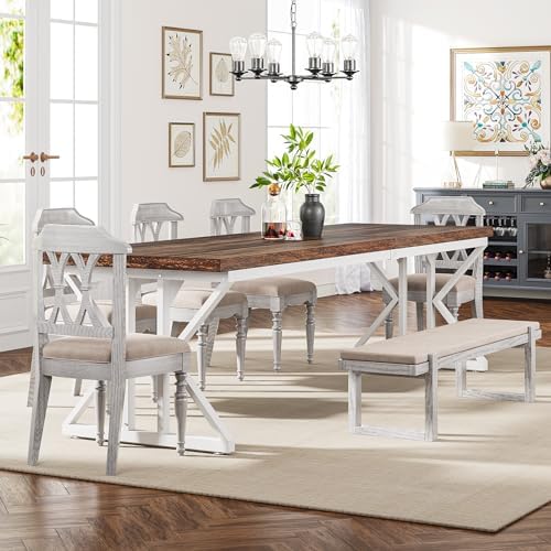 Tribesigns Farmhouse Dining Table for 6-8 People, 78.7-Inch Rectangular Wood ...
