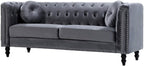 Container Furniture Direct Zenvor Velvet Chesterfield Sofa for Living Room, Apartment or Office, Mid Century Modern Couch with Diamond Tufts and Nailhead Accent, 75.98", Grey