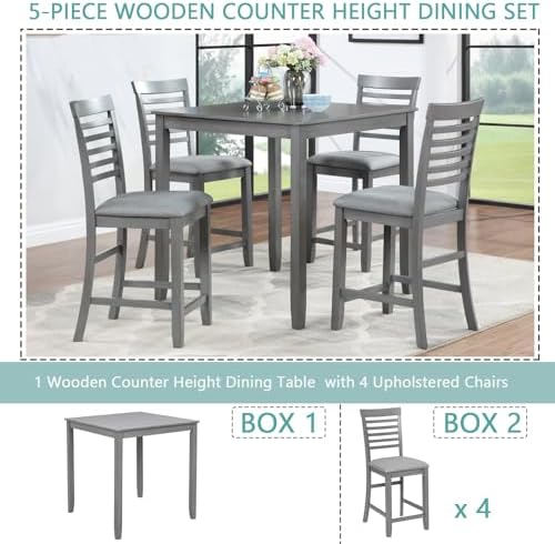 LUMISOL 5-Piece Dining Table Set for 4, Farmhouse Counter Height Kitchen Dini...