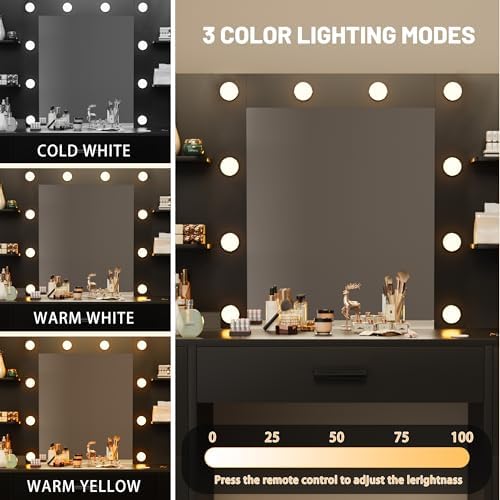 Furmax Vanity Desk with LED Mirror,Power Outlet,7 Drawers Makeup Table | LED ...