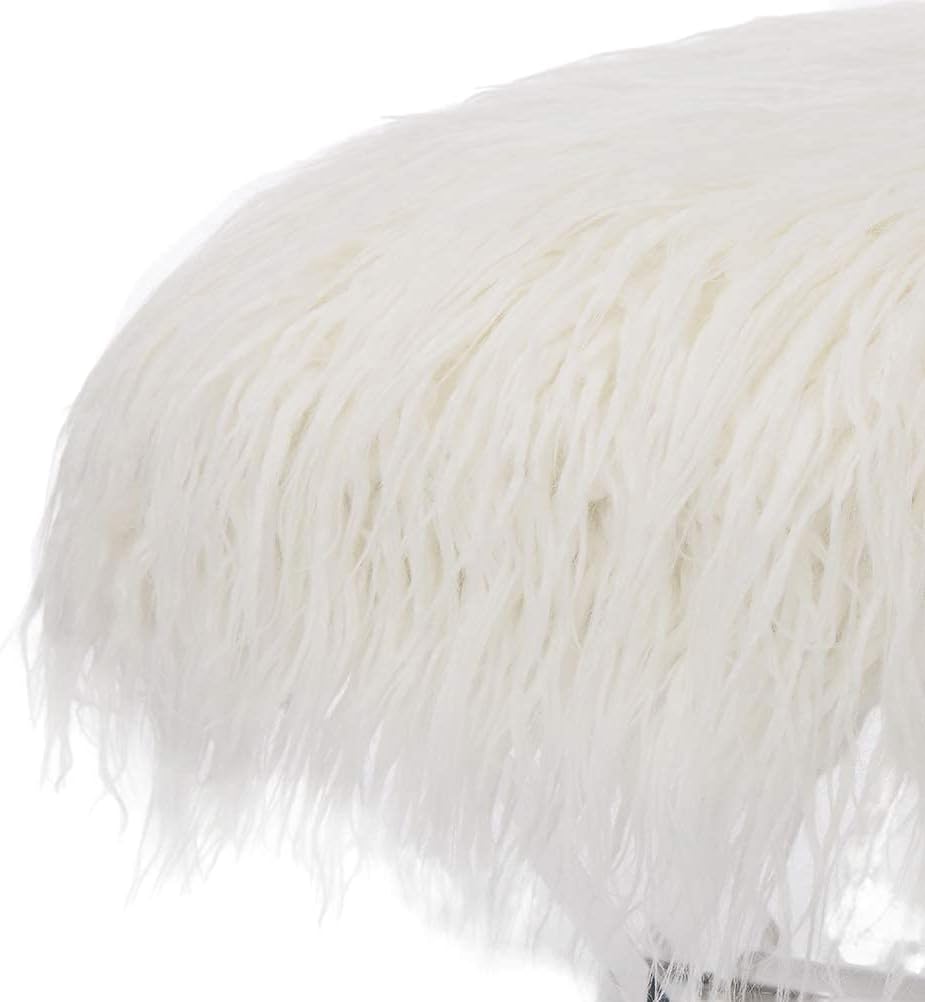 Glitzhome Ottoman Bench, White Faux Fur Ottoman Foot Rest, 25.5" L Moder...