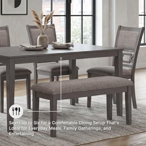 Signature Design by Ashley 6-Piece Wood Dining Table Set with Bench, Gray