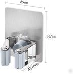 HANZE 2 Pack Stainless Steel Mop Broom Holder Organizer, Self Adhesive Wall Mounted Mop Organizer Storage Rack Clip for Kitchen Bathroom and Garage (Rectangle, Large)
