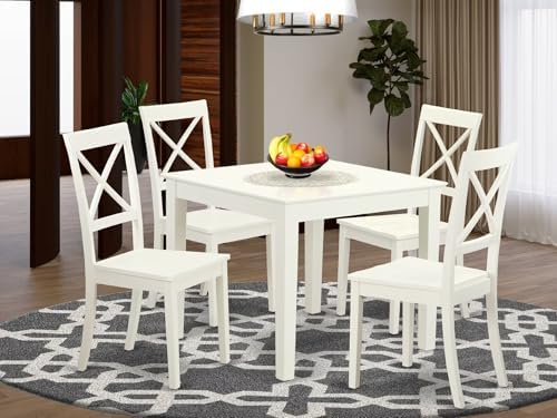 East West Furniture OXBO5-LWH-W 5 Piece Modern Dining Table Set Includes a Sq...