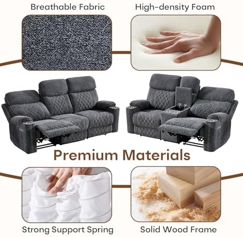 HAOMARKETS 3-Piece Recliner Sofa Set with Charging Ports, Include 2 Power Rec...