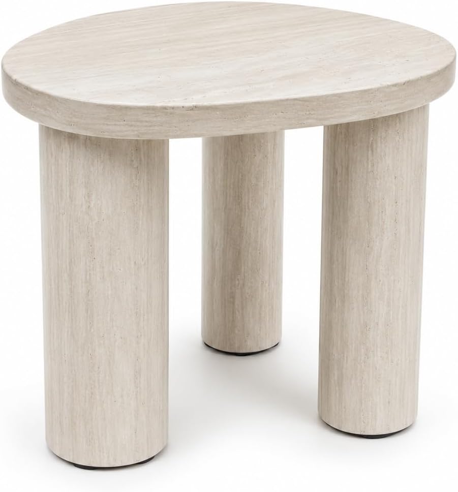 Small Round Side Table, Light Wood Grain End Table with 3 Cylindrical Legs, M...