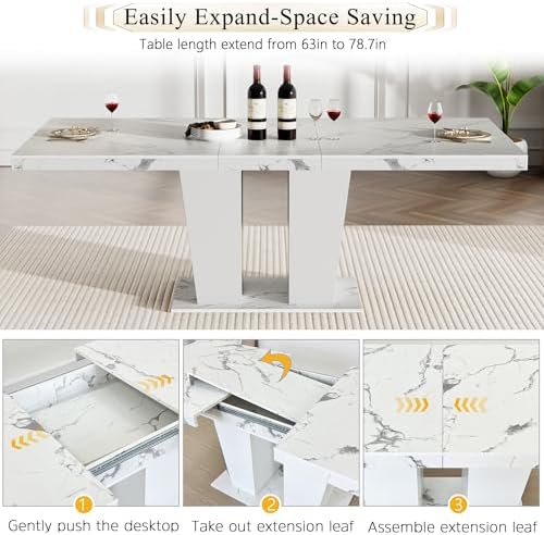 7-Piece Extendable Dining Table Set for 6-8 People 63"-78.7" Kitche...