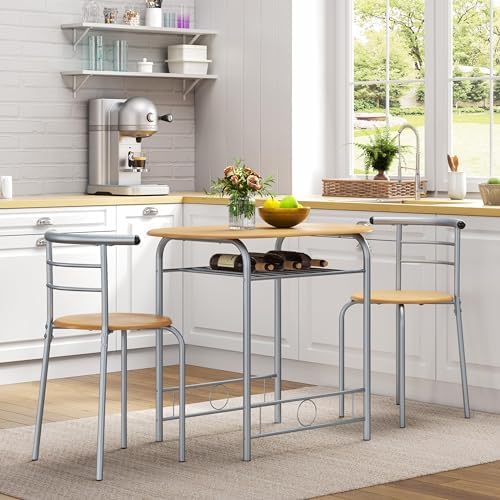 Yaheetech 3 Piece Dining Table Set for 2, Small Table and Chairs, Natural