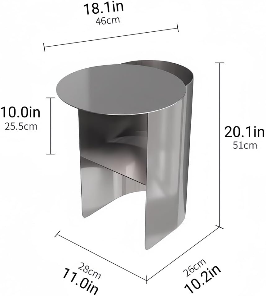 Stainless Steel Round Side Table Metal Coffee Table with Open Storage, Ideal ...