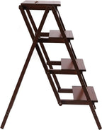 3 Step Ladder Folding Step Stool, Anti-Slip & Lightweight 3-Step Folding Portable Wooden Coffee Step Stool Counter Chair Multifunction Pine Wood Foldable Ladder for Home, Library, Capacity: 220lbs